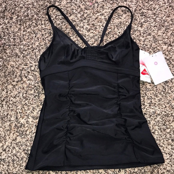 Athleta Other - Athleta Smocked Ruched Black Tankini Swim Top Size 32 
B/C | NWT